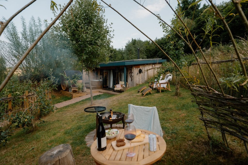 Firebowl ccokng at The Roost Luxury Cabins